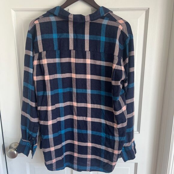 Treasure & Bond Blue Pink Plaid Long Sleeved Button Down Boyfriend Shirt SZ Med - Picture 4 of 8
